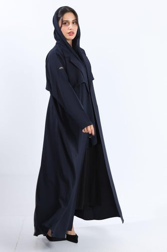 عباية ياقة وجاكيت قصير كحلي كريب