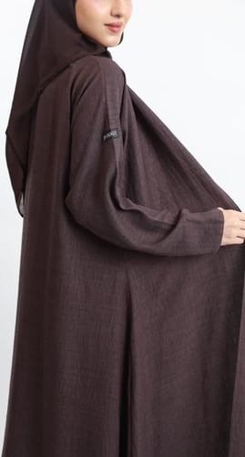 عباية نصف كلوش بني- لينن قطني