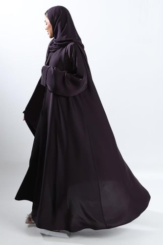 عباية نصف كلوش كريب راما أكمام كلاسيك بنفسجي