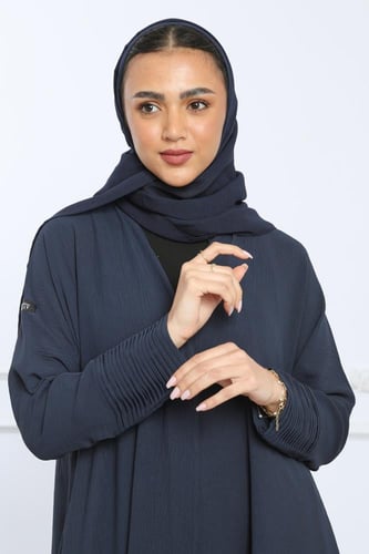 عباية كلوش كريب أمريكي أكمام بكسرات كحلي