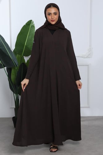 عباية كلوش كريب أمريكي أكمام بكسرات بني