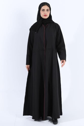 عباية دافئة ياقة مغلقة كريب باربي أسود
