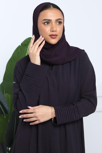 عباية كلوش كريب أمريكي أكمام بكسرات بنفسجي