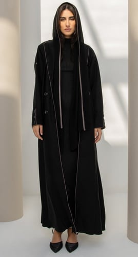 عباية سوداء معطف وأزرار خشبية