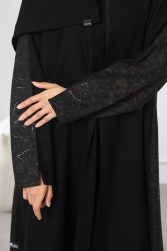 عباية سوداء جاكار أغصان بني لمعة ناعمة