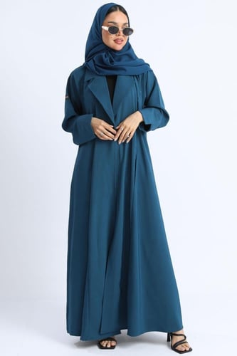 عباية ياقة أنيقة لون بترولي كريب أوكراني