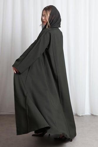 عباية زيتي محروق قيطان بارز من الأكمام والأمام وال...