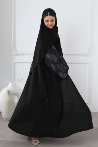 عباية سوداء أكمام جاكار كحلي
