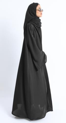 عباية أكمام واسعة سوداء - حرير بارد