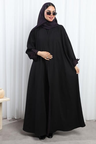 عباية دبل فيس أسود وبنفسجي أكمام مفتوحة