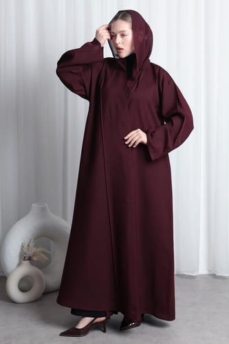 عباية عنابي محروق قيطان بارز من الأكمام والأمام وا...