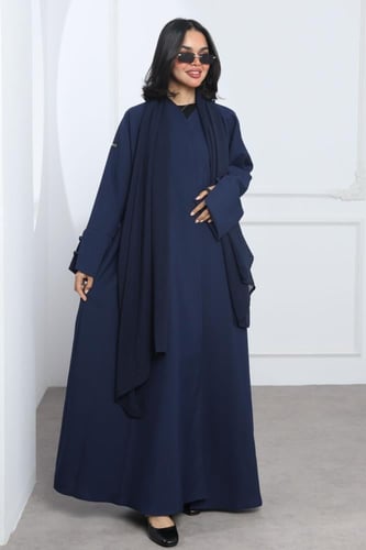 عباية أكمام مفتوحة كتان كحلي