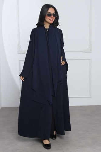 عباية كحلي أكمام واسعة بفتحة ناعمة