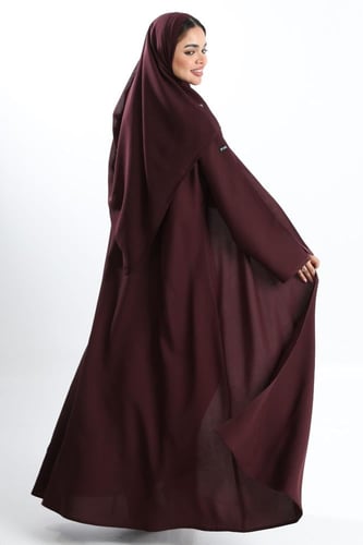 عباية كتان أكمام واسعة بفتحة ناعمة عنابي