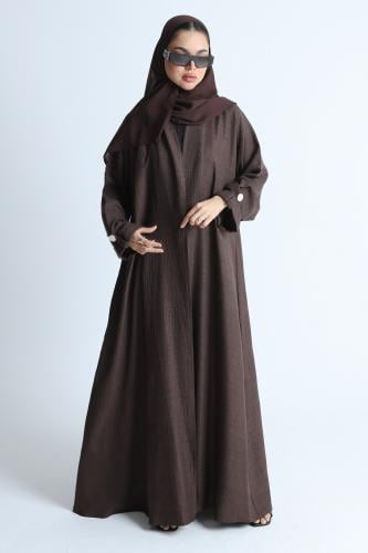 عباية كريب أكمام مثنية وأزرار - بني