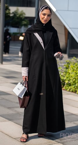 عباية سوداء ياقة وردية