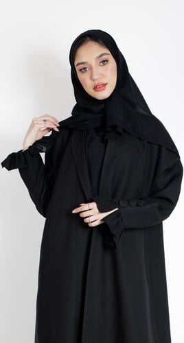 عباية سوداء أكمام كسرات وأزرار