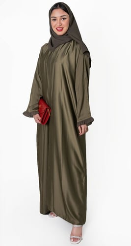 عباية حرير صيفي لامع زيتي