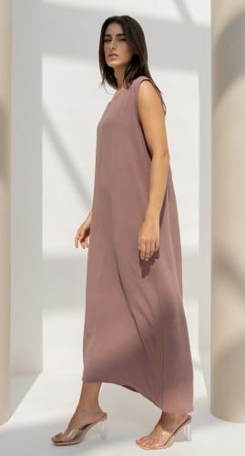 فستان عباية زهري داكن كريب