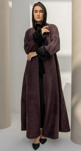عباية شتوية فروة شامواه بني