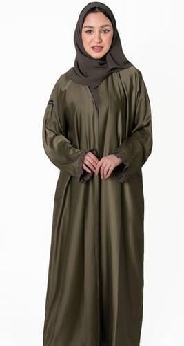 عباية حرير صيفي لامع زيتي