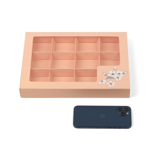 علبة فاخرة لتقديم الشوكولاته بنافذة شفافة لون زهري...