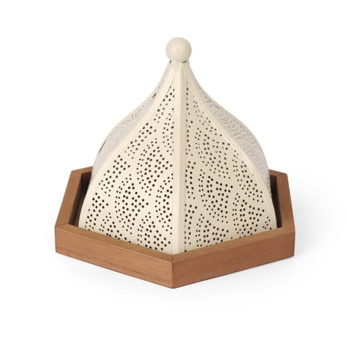 صحن تقديم خشبي فاخر بغطاء أبيض مزخرف حجم وسط