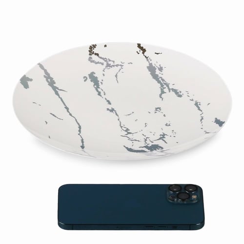 مجموعة (3) صحن بلاستيك أبيض فاخر بعروق فضية| 26 سم