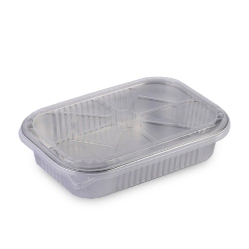 صحن المنيوم مستطيل بلون فضي وغطاء شفاف -(6) حبة |...