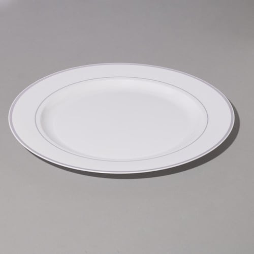 صحن بلاستيك فاخر بأطراف فضية للتقديمات لون أبيض |3...