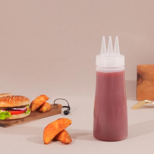 علبة شفافة لتوزيع الكاتشب والصوصات بثلاث فتحات - 3...