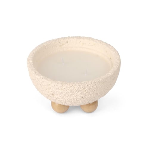 شمعة دائرية فاخرة بقالب سيراميك وقاعدة خشبية لون أ...