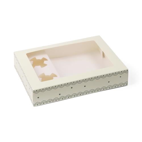 مجموعة (12) علبة ورقية فاخرة بنمط دانتيل مع فتحة ا...