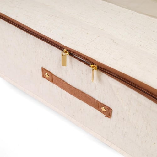 صندوق تخزين قماشي بسحاب للإغلاق لون بيج | 18*42*70...