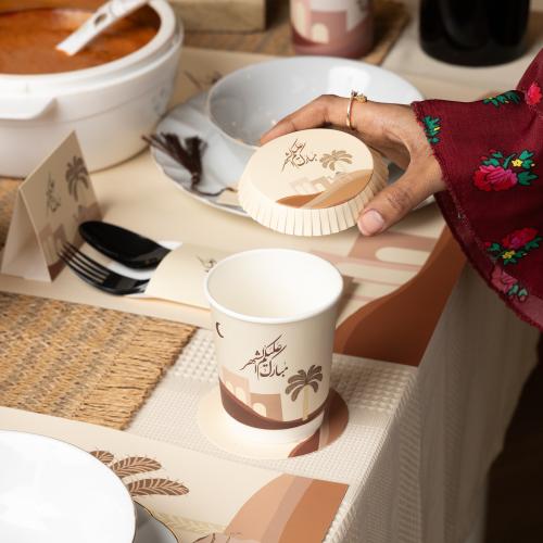 مجموعة(12) غطاء كاسات" مبارك عليكم الشهر" - لون بن...