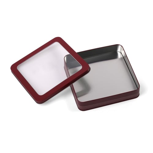 علبة معدنية مربعة بغطاء ونافذة شفافة فاخرة لون عود...