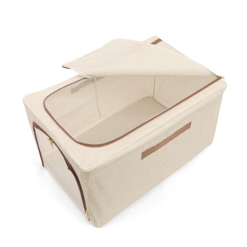 صندوق تخزين قماشي قابل للطي بنافذة شفافة لون بيج |...