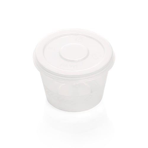 مجموعة (50) علبة بلاستيك شفافه للصوصات بغطاء متصل...