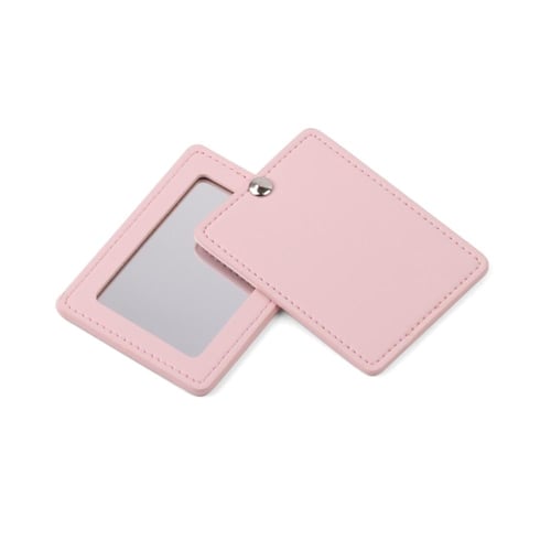 مرآة بغطاء جلد فاخرة مستطيلة الشكل لون وردي- (6) ح...