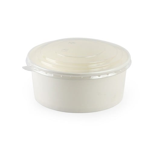 زبدية ورقية بيضاء مع غطاء شفاف- (25) حبة | 37 انز