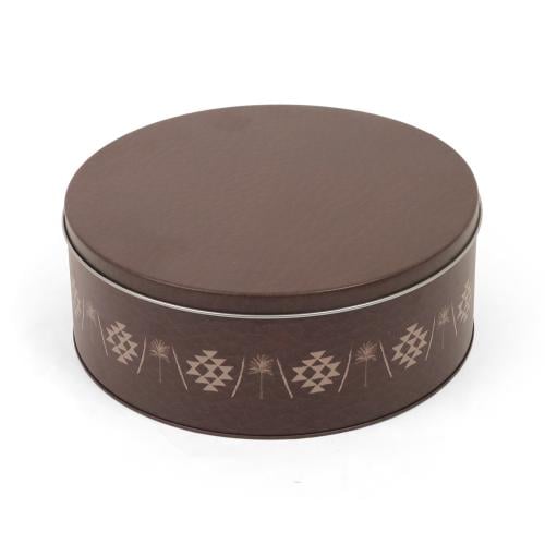 علبة معدنية دائرية مرتفعة بغطاء فاخر باللون البني...