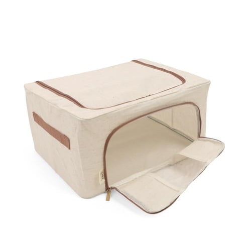 صندوق تخزين قماشي قابل للطي لون بيج | 40*30*20 سم