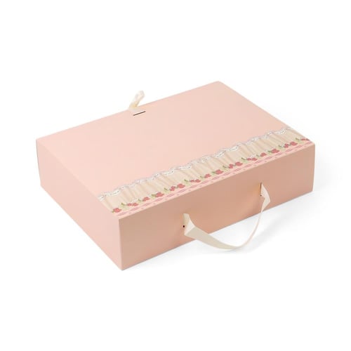 مجموعة(12)علبة ورقية بنمط دانتيل وشريطة لون وردي |...
