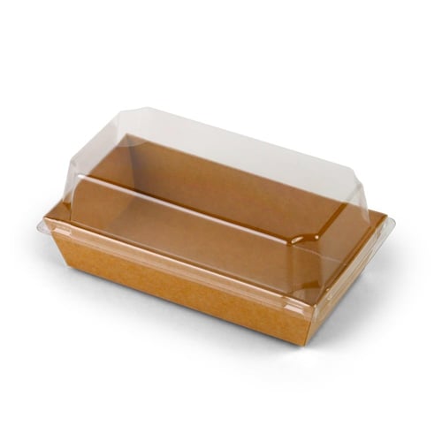 علب ورق كرافت بني مستطيلة بغطاء شفاف - (10) حبة