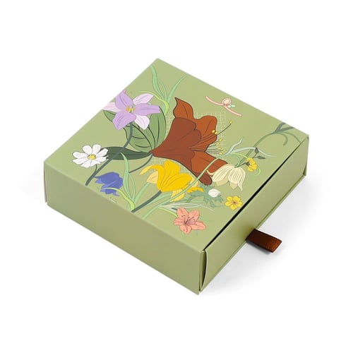 مجموعة(12)علب توزيعات سحب بطباعة ورود لون الأخضر