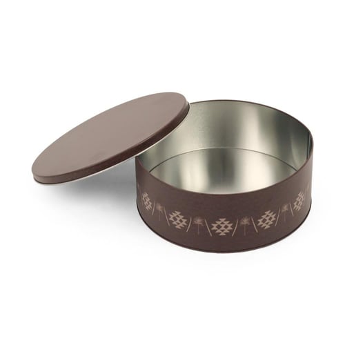 علبة معدنية دائرية مرتفعة بغطاء فاخر باللون البني...