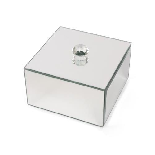 صندوق مرايا زجاجي مربع فاخر بمقبض كرستال - لون فضي