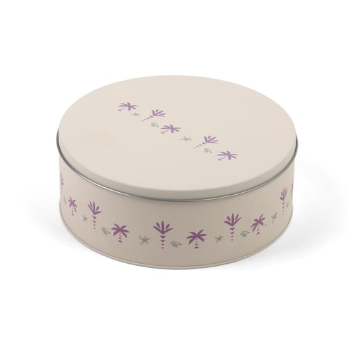 علبة معدنية دائرية بغطاء فاخرة بتصميم نخلة لون بيج...