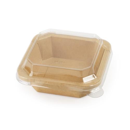 وعاء ورقية كرافت بني مربع مع غطاء شفاف-(300)حبة| 1...