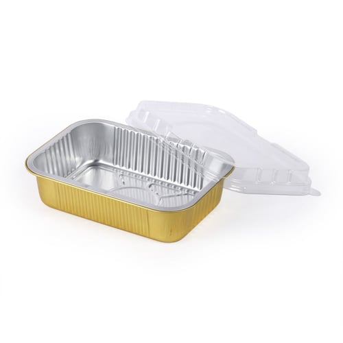 مجموعة (6) صحن المنيوم مستطيل بلون ذهبي مع غطاء| 1...